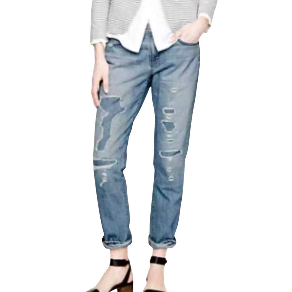 J.Crew Broken In Boyfriend Jeans Patches Straight Leg Women’s Light Wash Size 26